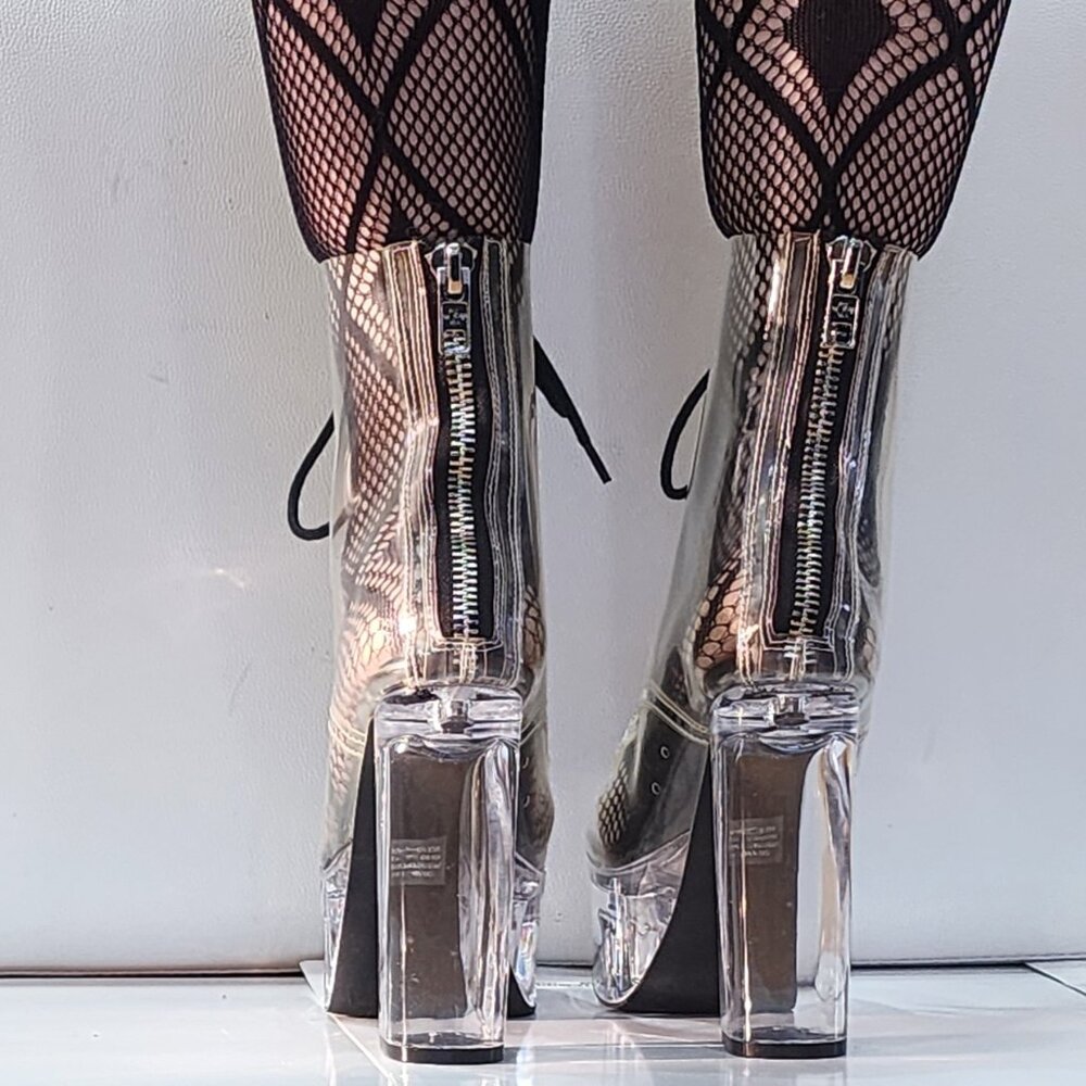 💥KILLER BOOTS!💥DOLLS KILL CURRENT MOOD TRANSPARENT PLATFORM LACE -UP BOOTS - Picture 15 of 16